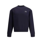 Ami Paris Logo Crew Neck Sweatshirt med Ribbed Hems Blue, Herr