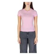 Tommy Jeans Rosa Crew Neck Bomull T-shirt Pink, Dam