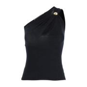 Federica Tosi Svart One-Shoulder Top med Juvel Detalj Black, Dam