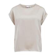 VILA Guld Enfärgad Kortärmad T-shirt Beige, Dam