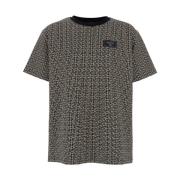 Balmain Grå T-shirt med Labyrintmotiv och Logotyp Gray, Herr