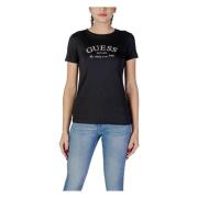 Guess Svart Grafisk Tee Avslappnad Stil Black, Dam