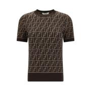 Fendi Logotyp Jacquard Kortärmad Bomullstopp Brown, Dam