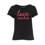 Moschino Logotyp Bomull T-shirt, Korta ärmar Black, Dam