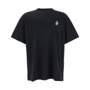 JW Anderson Svart Logotyp Broderad Crewneck T-shirt Black, Herr