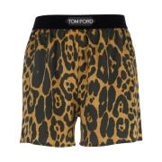 Tom Ford Leopardmönstrade Sidenstretch Shorts Multicolor, Dam