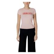 Guess Rosa Rund Hals T-shirt för Kvinnor Pink, Dam