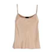 Plain Units Beige Satin Spaghetti Strap Top Beige, Dam