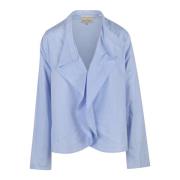 Alessia Santi Poplin Blus med Rufs Fram Blue, Dam