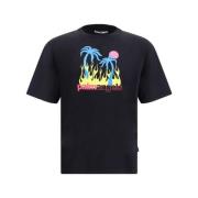 Palm Angels Flames Grafisk T-shirt Bomull Brinnande Oas Black, Herr