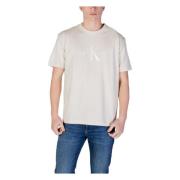 Calvin Klein Jeans Beige Tryckt Rund Hals T-shirt Beige, Herr