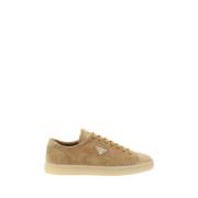 Prada Logo Plaque Mocka Sneakers Platt Sula Brown, Herr