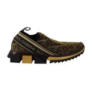 Dolce & Gabbana Glitter Leopard Slip-On Sneakers Brown, Dam