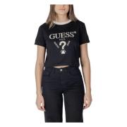 Guess Stilig Tryckt Bomullst-shirt Black, Dam