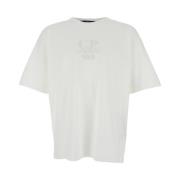 C.P. Company Vit Logotyp Broderad T-shirt Bomull Man White, Herr