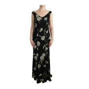 Dolce & Gabbana Solros Tryck Maxi Klänning Ärmlös V-ringning Black, Da...