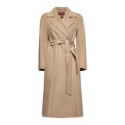 Max Mara Studio Asymmetrisk Ribbstickad Midjekappa Beige, Dam