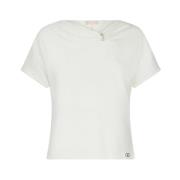 Liu Jo Asymmetrisk Bomull T-shirt med Juvel Detalj Beige, Dam