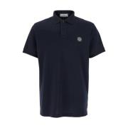 Stone Island Blå Polo Skjorta med Logo Patch Blue, Herr