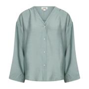 Soaked in Luxury Elegant V-ringad Skjortblus Silverblå Blue, Dam