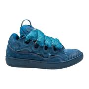 Lanvin Petrolblå Mocka Sneakers Mandel Tå Blue, Dam