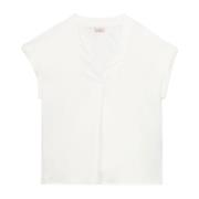 Oltre T-shirt tillverkad av två olika material med V-ringning White, D...