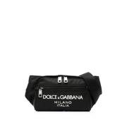 Dolce & Gabbana Svart Tyg Bältesväska med Framlogo Black, Herr