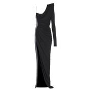 Balmain Draped asymmetrisk tvåmaterial klänning Black, Dam