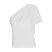 GAUGE81 Enaxlad veckad vit bomull T-shirt White, Dam