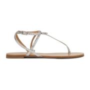 Kazar Silver präglad läderplatta sandaler Gray, Dam