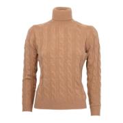 CASHMERE COMPANY Flätad polotröja i beige/kamel Beige, Dam