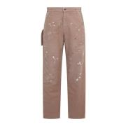 DARKPARK Casual Denim Jeans med Fickor Beige, Herr