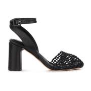 EQÜITARE Svart Raffia Sandal med Läderrem Black, Dam