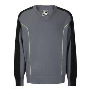 GR10K Piping V-Neck Sweater Gray, Herr