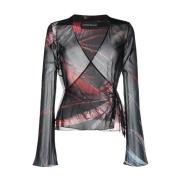 LOUISA BALLOU Abstrakt Mönster Wrap Blus Black, Dam