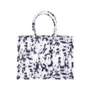 MSGM Bicolor Tote Bag med dekorativt tryck och logo White, Dam