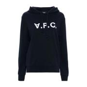 A.P.C. Logo Flocked Hoodie Blue, Herr