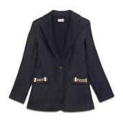 Oltre Jeansblazer med metallkedjor Blue, Dam