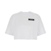 MSGM Vit Logo Print Crop T-shirt White, Dam