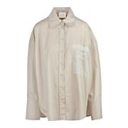 Alysi Poplin Skjorta med Organza Detaljer Beige, Dam