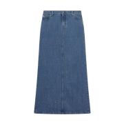 HALFBOY Denim Maxi Kjol med Laserbehandling Blue, Dam