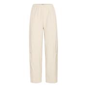 ICHI Barrel-leg byxor Almond Milk Beige, Dam