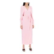 ROTATE Birger Christensen Satin Wrap Midi Klänning med Omlottdesign Pi...