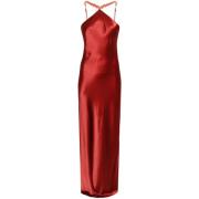 STAUD Satin Halter Slip Klänning med Pärlband Red, Dam