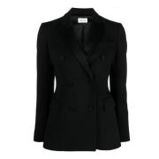 P.A.R.O.S.H. Svart Ullblandad Dubbelknäppt Blazer Black, Dam