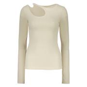 LOW CLASSIC Räfflad Cut-out Jersey Top Beige, Dam