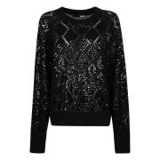 ROTATE Birger Christensen Sequin Crewneck Sweater Black, Dam