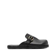 Moschino Svarta Spänne Sandaler Platta Gummisula Black, Herr