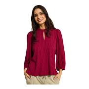 IN FRONT Burgundy Tove Blus Elegant Stil Red, Dam