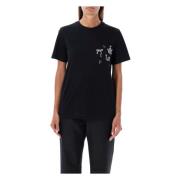 MSGM Svart Broderad Bomull T-shirt Black, Dam